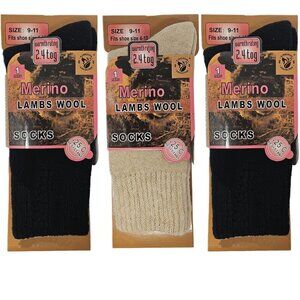 Women Wool Socks, Merino Lamb  Thick Warm Winter Socks, 3-PACK, NEW, Black Beige